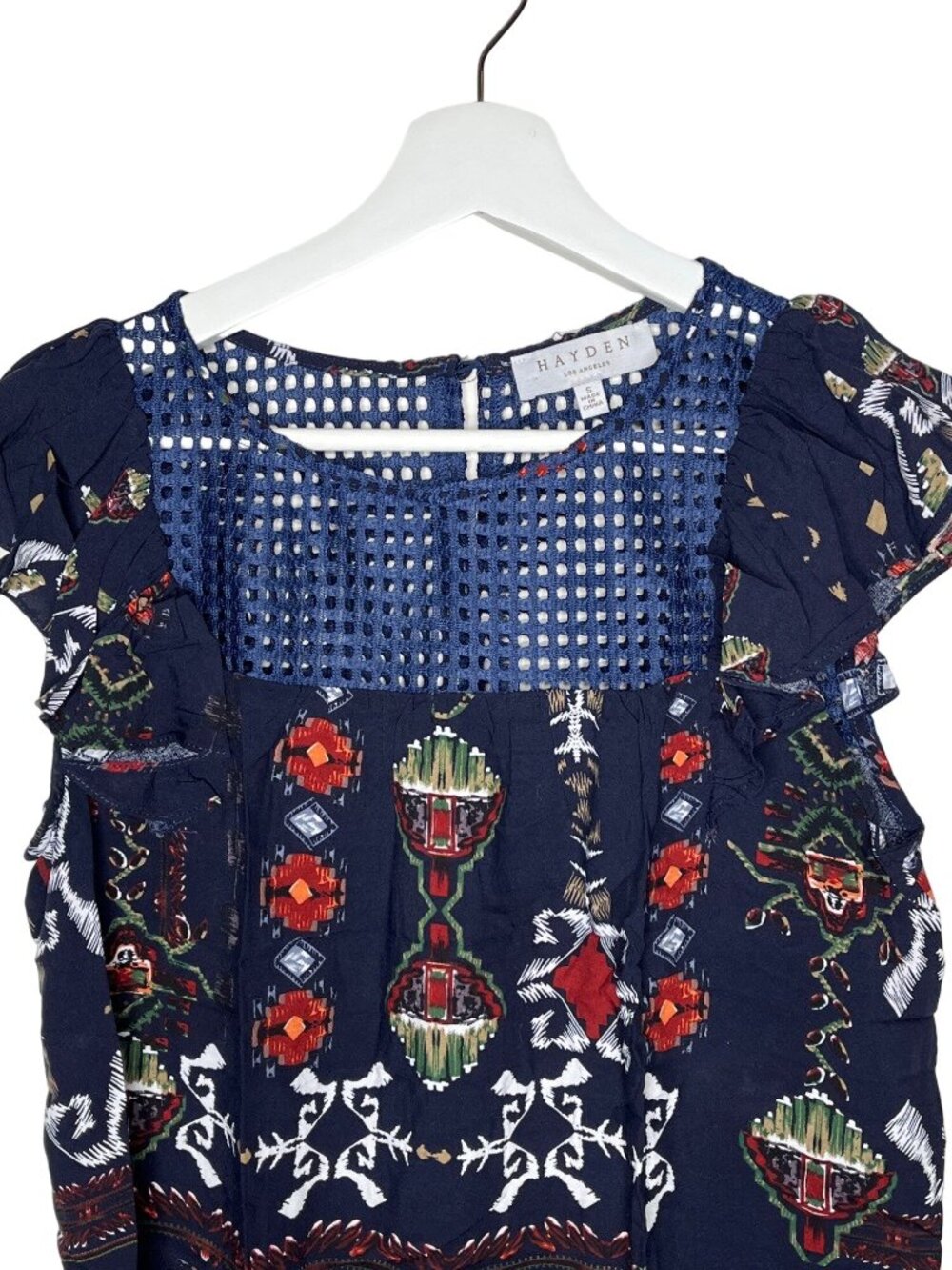 Hayden Womens Small Blue Floral Boho Blouse Short Sleeve Top - Picture 5 of 10